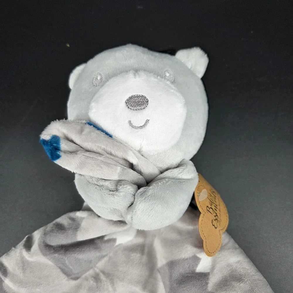 Baby Essentials Gray Bear Security Blanket Lovey Mountain Cloud Navy Blue NWT
